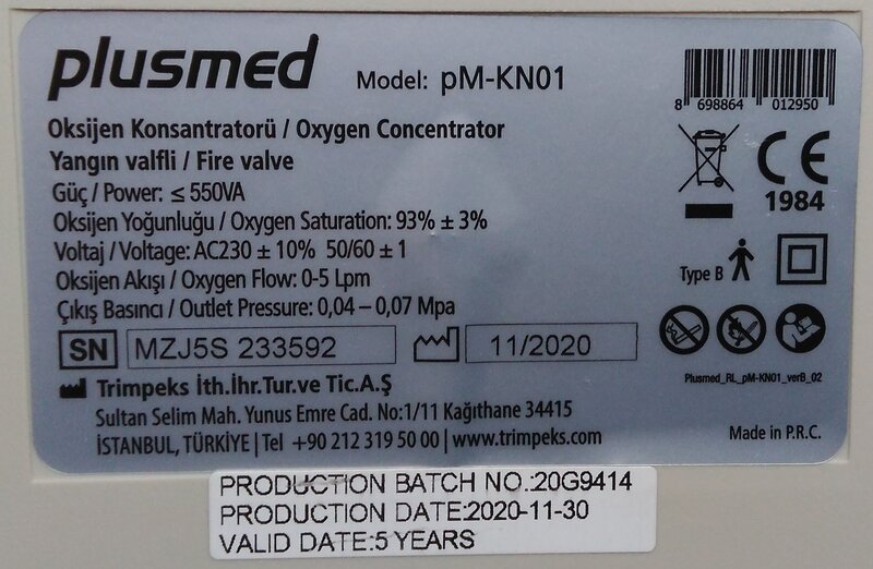 Concentrator de oxigen Plusmed pM-KN01 5 L/min CA NOU